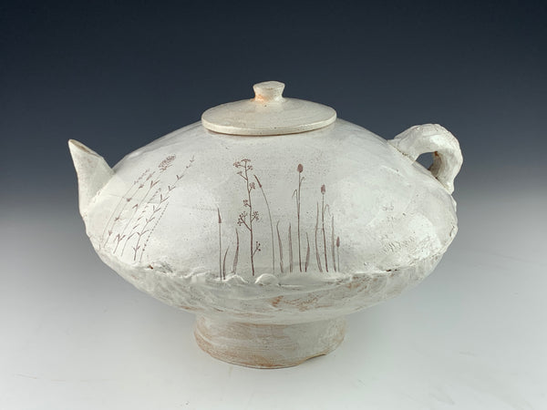 Soda Fired Teapot w/ ceramic decals